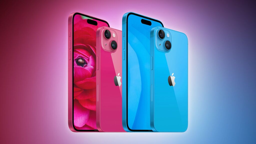 iPhone 15 ピンクとライトブルー