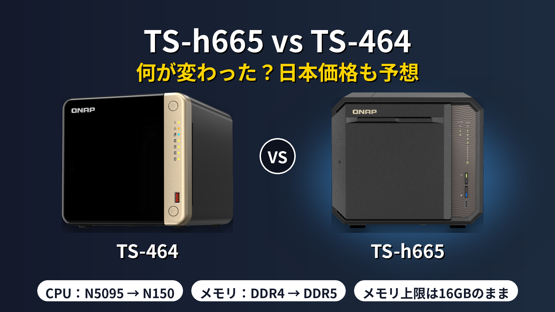QNAP TS-h665とTS-464の比較（スペック・日本価格予想）